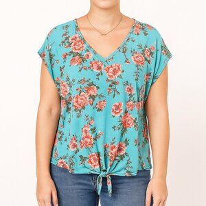 Bobbie brooks plus size womens floral short sleeve pullove top size 2X